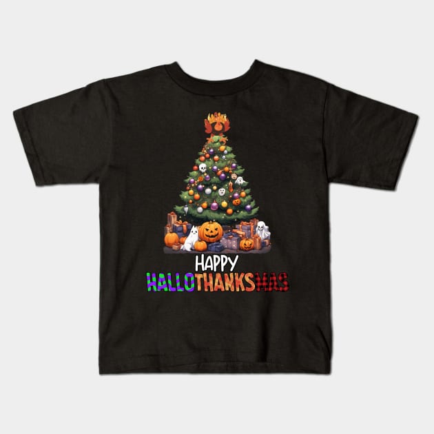 Happy Hallowthanksmas Kids T-Shirt by NerdyWerks